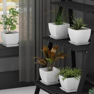 BELLERBIRD Premium Quality Square Shape Flower Pot For Indoor Plant Plastic Vase (7 inch, White)