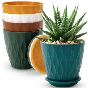 moonlike Round Flower Pots with tray for Home & Decoration Planters, Terrace, Garden Etc Plant Container Set (Pack of 5, Plastic)