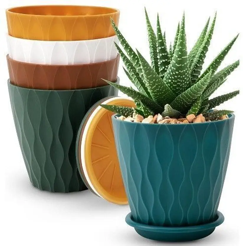 moonlike Round Flower Pots with tray for Home & Decoration Planters, Terrace, Garden Etc Plant Container Set (Pack of 5, Plastic)