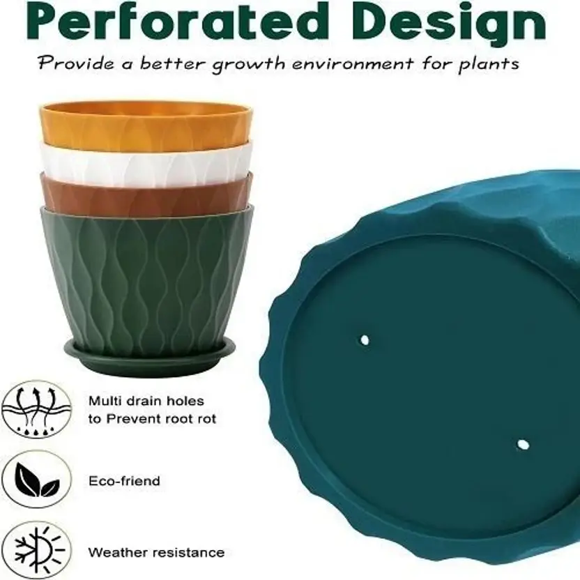moonlike Round Flower Pots with tray for Home & Decoration Planters, Terrace, Garden Etc Plant Container Set (Pack of 5, Plastic) - Image 2