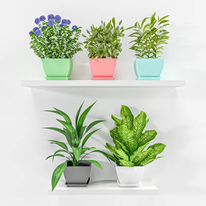 BELLERBIRD 6 inch Square Flower Pots Outdoor Indoor, Planters with Drainage Hole and Tray Plant Container Set (Pack of 5, Plastic) - Image 3